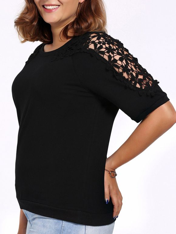 Chic Plus Size Hollow Out Half Sleeve Women's T-Shirt - Noir 4XL