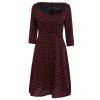 Vintage Polka Dot Print Slash Neck Bowknot Design 3/4 Sleeve Midi Dress For Women - WINE RED S