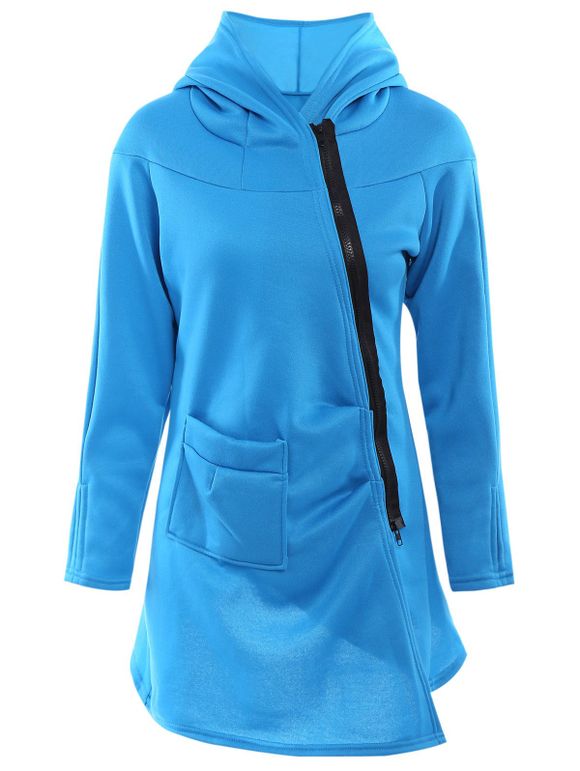 Stylish Hooded Long Sleeve Asymmetrical Loose-Fitting Women's Hoodie - Bleu S