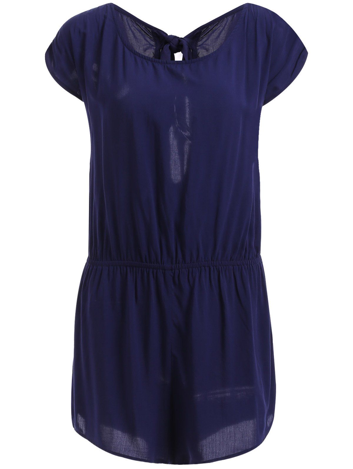 

Stylish Women's Short Sleeve Scoop Neck Self-Tie Romper, Purplish blue