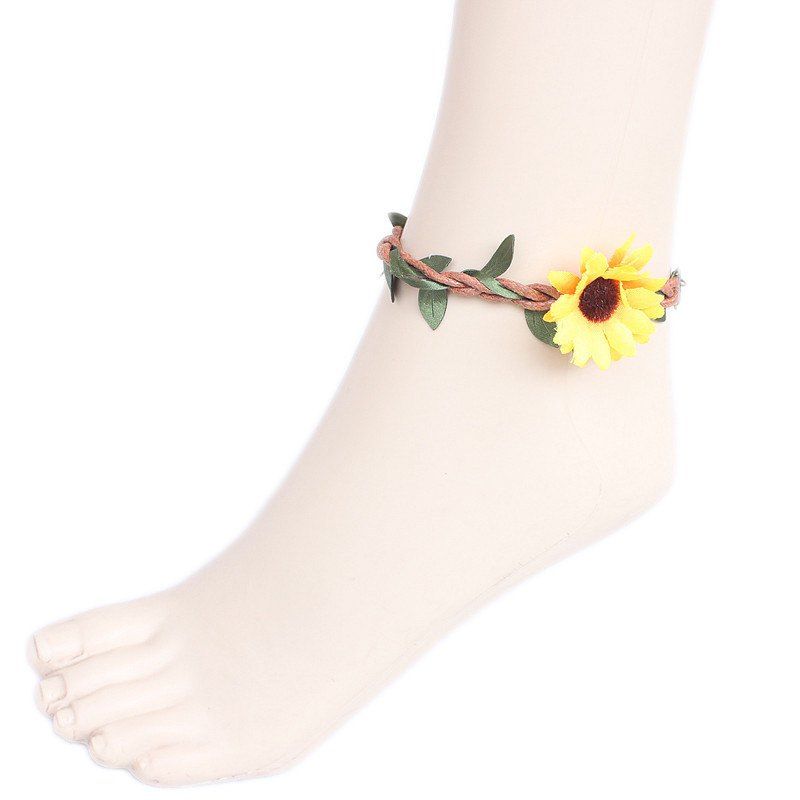 

Faux Flower Leaf Branch Girl Beach Anklets, Yellow