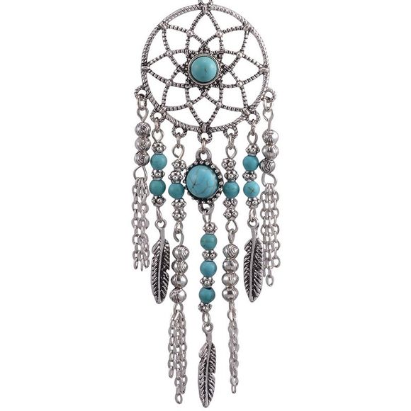 Collier avec pendentif magnifique Faux Turquoise Feather Bead Tassel pour les femmes - Argent 