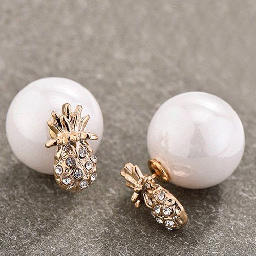 Paire de s 'Cute femmes  Rhinestone Embellished Fruit Faux Boucles d'oreilles perles - Blanc 