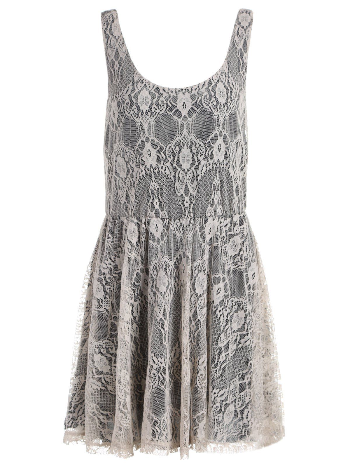 

Simple Style Laced Open Back Sleeveless Dress For Women, Apricot