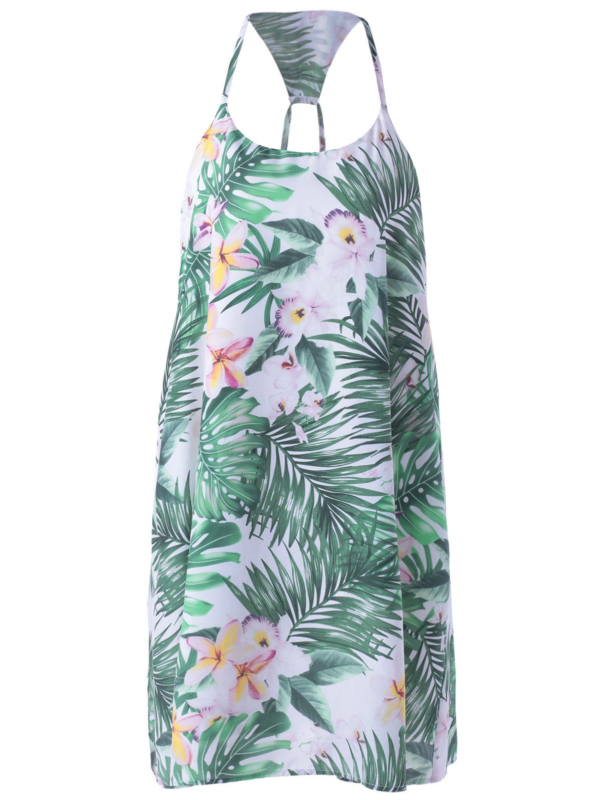 

Fashionable Spaghetti Strap Loose-Fitting Printing Dress For Women, White and green