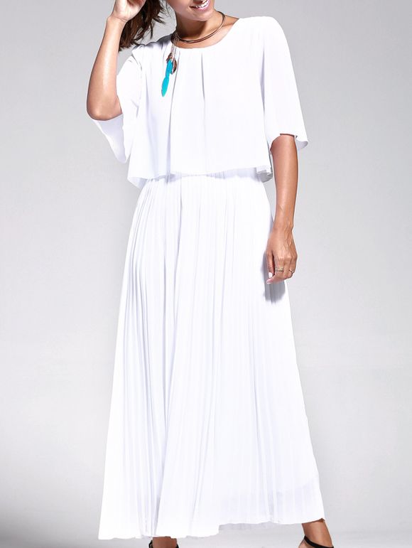 Simple Design Robe Taille Plus Plieated taille haute pour les femmes - Blanc 2XL