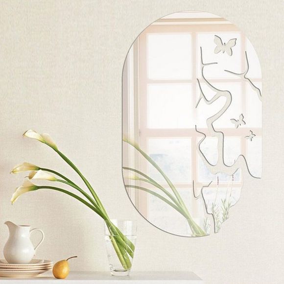 Exquisite Papillon Solid Color Removeable Wall Mirror bâton - Argent 