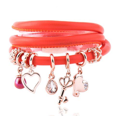 Coeur strass mignon perles goutte d'eau Charm Bracelet pour les femmes - Rouge 