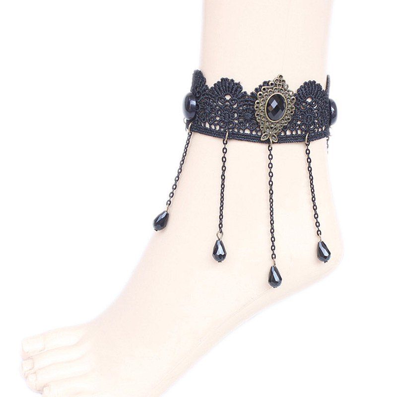 

Vintage Water Drop Beads Anklet, Black