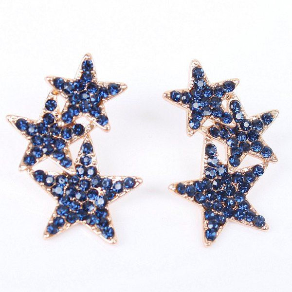 

Pair of Noble Rhinestoned Pentagram Earrings For Women, Blue
