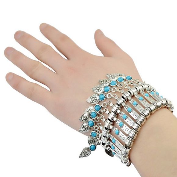 Boho style Faux Turquoise Embossed Sun Tassel Bracelet pour les femmes - Argent 