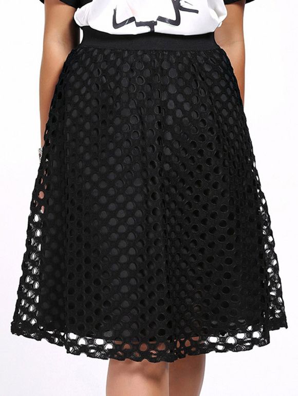 Chic Plus Size Hollow Out Solid Color Women's Skirt - Noir 5XL