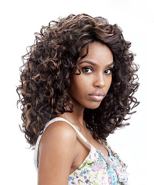 Shaggy Curly Medium Synthetic Stunning Brown Mixed Capless Wig For Women - multicolore 