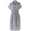 Stylish Women's Turn-Down Collar Short Sleeve Slit Plaid Dress - GRAY M