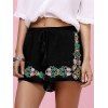 Stylish High-Waisted Embroidered Drawstring Women's Shorts - Noir L
