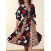 Country Style V-Neck Flare Sleeve Hit Color Chiffon Women's Dress - Rouge XL