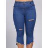Conception Trendy Plus Size Pocket Cassé Femmes Trou d  'Capri Jeans - Bleu Toile de Jean 5XL