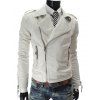 Zipper Stand Collar PU-Leather Epaulet Long Sleeve Men's Jacket - WHITE M