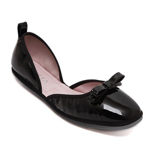 Bow Casual et Toe Carré Design Femmes  's Chaussures plates - Noir 39