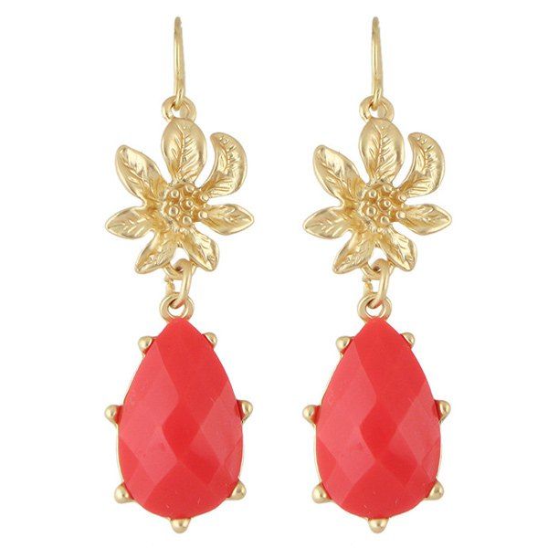 

Pair of Faux Gem Flower Drop Earrings, Red
