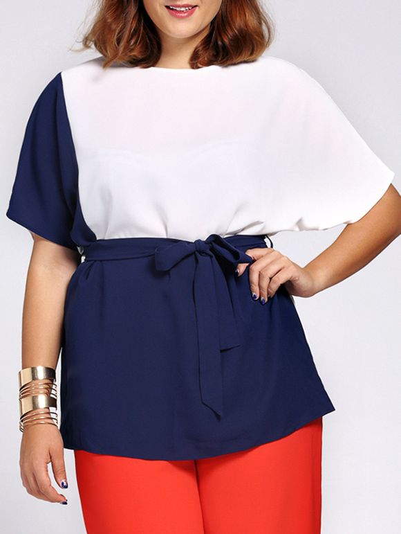 Taille Chic Color Block manches courtes Tied Plus Size Blouse pour les femmes - multicolore 4XL