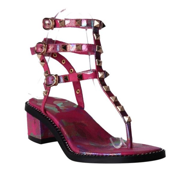 Trendy métalliques Rivets et sandales Buckles design Femmes  's - Rose Rouge 39
