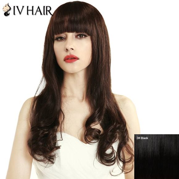 Siv Hair Perruque de Cheveux Humains Longue Charmante avec Frange pour Femmes - Noir 