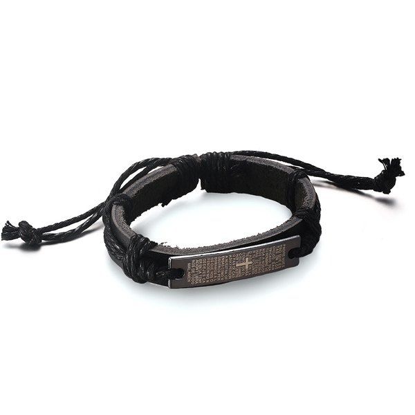 

Gothic Faux Leather Scripture Cross Bracelet, Black