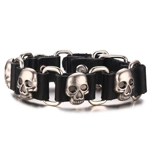 Gothic Faux Leather Skulls Bracelet For Men - Noir 