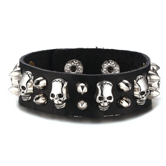 Gothic Faux cuir Skulls Rivet Bracelet pour les hommes - Noir 