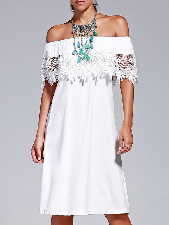 Lace Design Bonbon Off The Dress Couleur Pure épaule pour les femmes - Blanc XL
