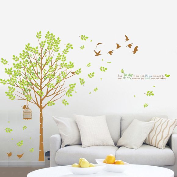 Mode Arbre bricolage et Motif Birdcage Autocollant Mural For Living Room Decor - Vert / Brun 
