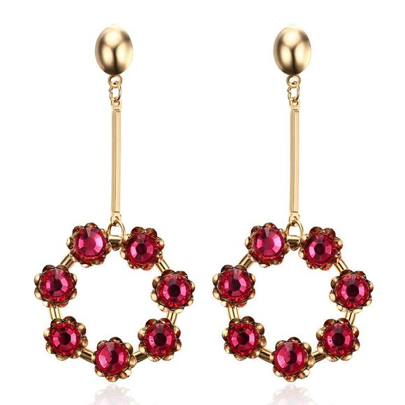 Pair of Vintage Artificial Ruby Circular Pendant Earrings For Women - Rouge 