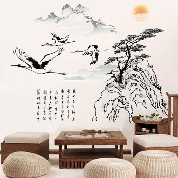 Paysage chinois encre peinture Motif Autocollant Mural Pour Chambre Salon Décoration - multicolore 