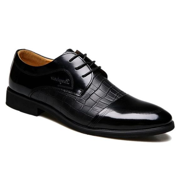 Printemps Crocodile Print and Splicing Design Men's Formal Shoes - Noir 43