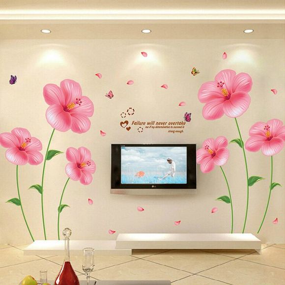 Mode romantique Fleurs roses Motif amovible Autocollant Mural DIY - Rose 