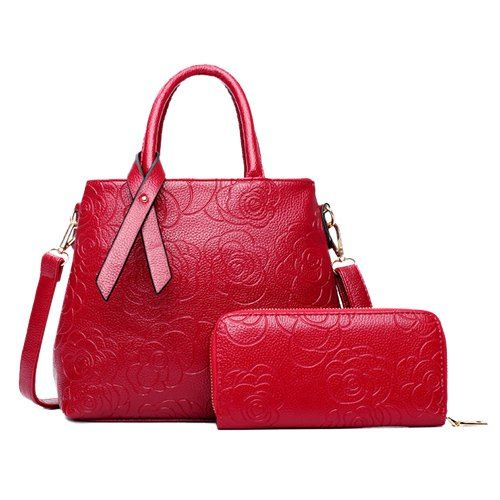 Graceful Floral Embossed et s 'solide Color Design femmes  sac fourre-tout - Rouge 