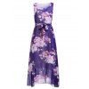 Stylish Purple Print Sleeveless Belted Jewel Neck Dress For Women - Pourpre ONE SIZE(FIT SIZE XS TO M)