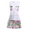 Stylish Sleeveless Blouse + Floral Print Skirt For Women - Blanc M
