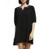 Simple Half Sleeve Embroidered Loose Women's T Shirt Dress - Noir XL