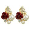Paire de Faux magnifique perle strass Rose Boucles d'oreilles pour les femmes - d'or 