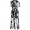 Graceful Women's V-Neck Short Sleeve Floral Print Chiffon Dress - Blanc ONE SIZE(FIT SIZE XS TO M)