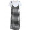 Casual Women's Round Neck Short Sleeve T-Shirt and Checkered Dress Set - Blanc et Noir ONE SIZE(FIT SIZE XS TO M)
