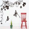 Autocollant Mural Tendance Amovible Motif Fleurs et Papillons Noirs - Noir 