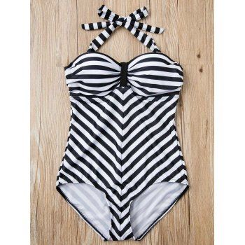 [41% OFF] 2024 Fresh Style Striped Halter Backless One-Piece Swimwear ...