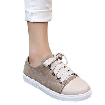 

Simple Colour Block and Lace-Up Design Women's Athletic Shoes, Camel