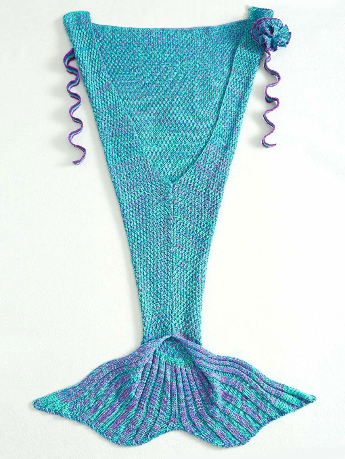 

Fashion Knitted Flowers Embellished Mermaid Tail Shape Blanket For Kids, Purple