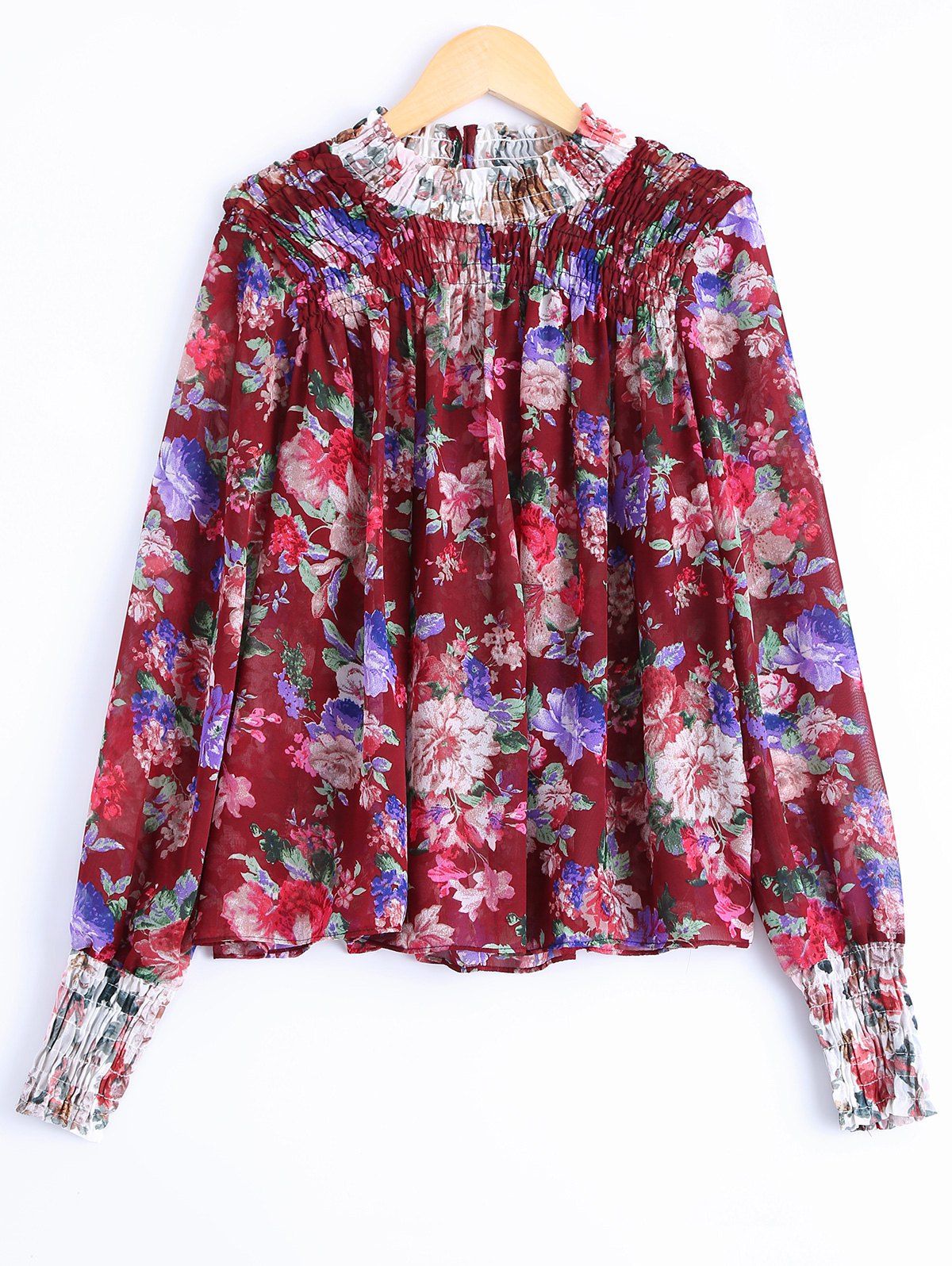 

Fashionable Long Sleeves Floral Print Blouse For Women, Dark auburn
