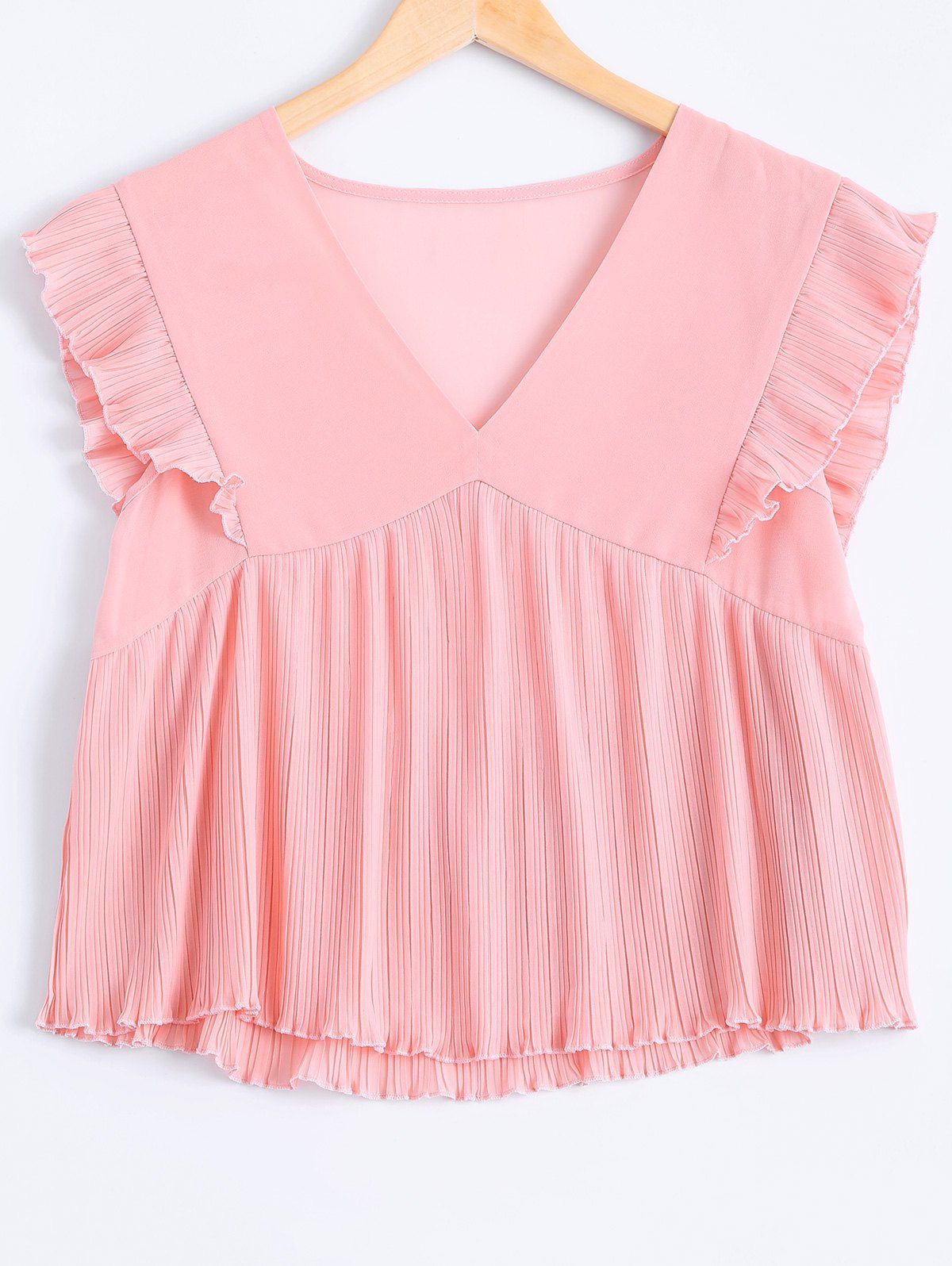 

Fashionable Flounce Plunging Neck Fold Tank Top For Women, Light pink