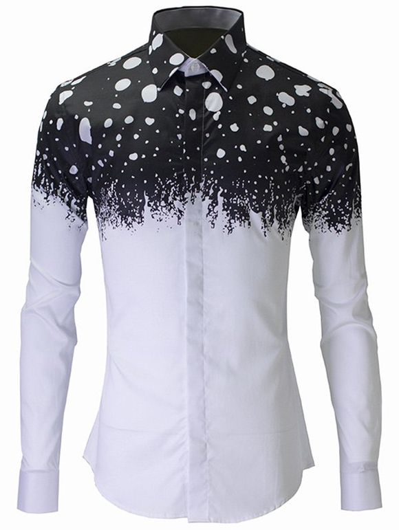 Dot Color Block Plaine Fly Shirt Col manches longues Hommes  's Shirt - multicolore XL